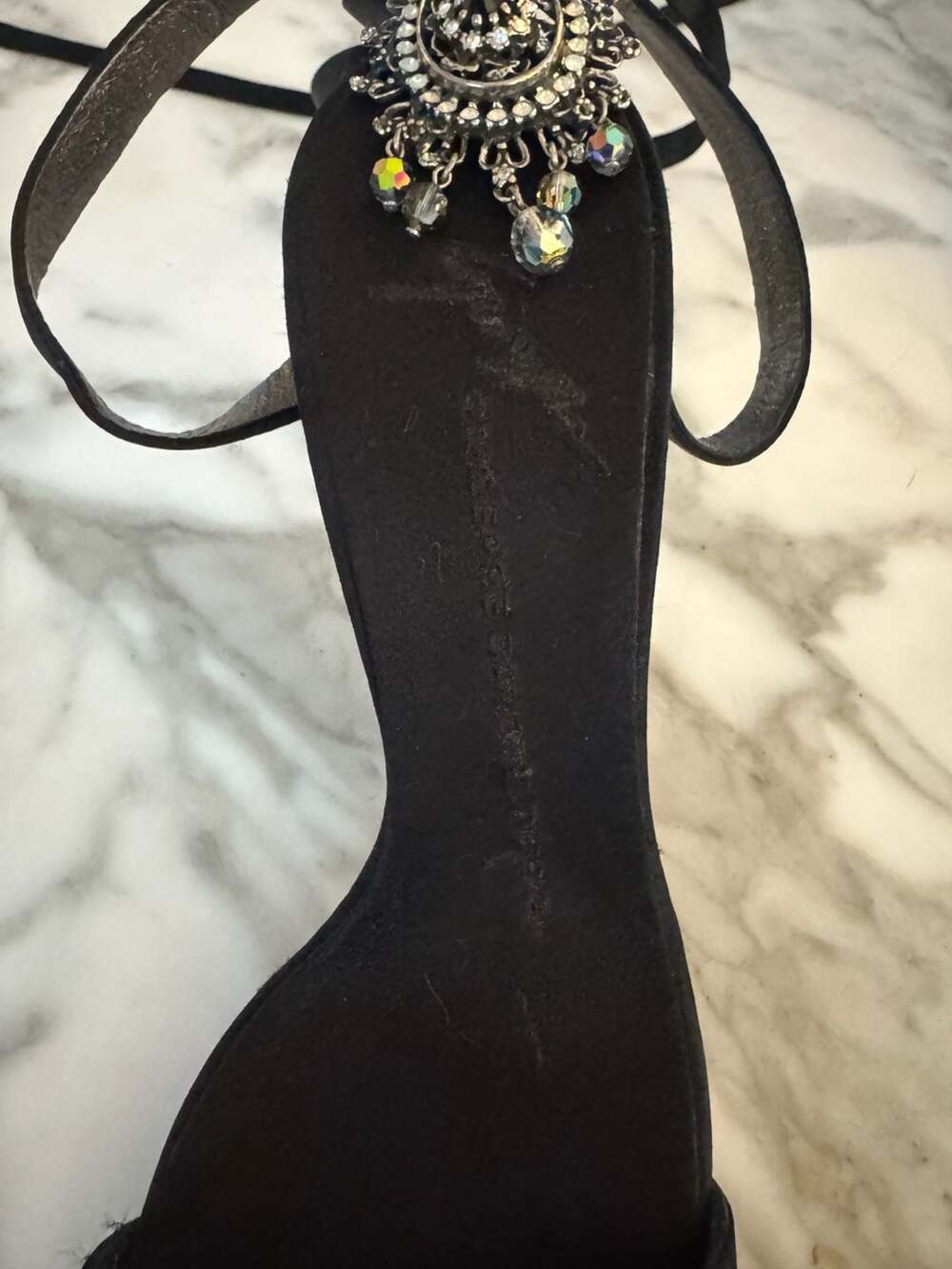 Designer Giuseppe Zanotti Vincini- Silk tie heels Black with crystal - 6.5 - Picture 2 of 5
